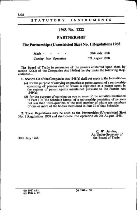 The Partnerships (Unrestricted Size) No. 1 Regulations 1968