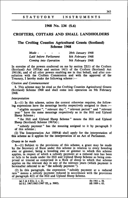 The Crofting Counties Agricultural Grants (Scotland) Scheme 1968