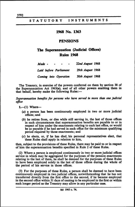 The Superannuation (Judicial Offices) Rules 1968