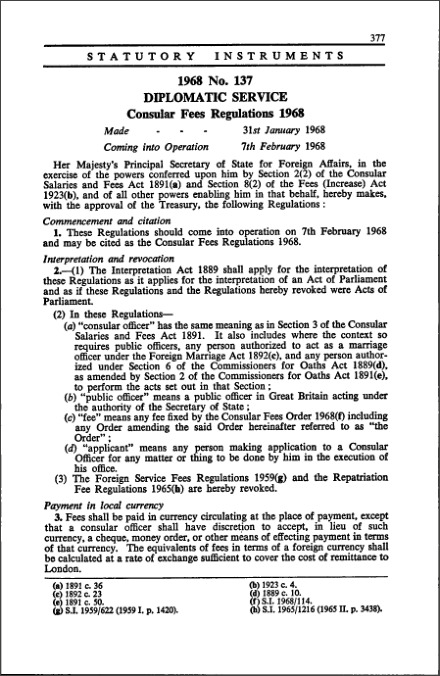 The Consular Fees Regulations 1968
