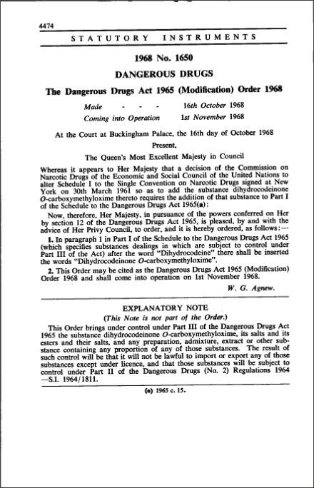 The Dangerous Drugs Act 1965 (Modification) Order 1968