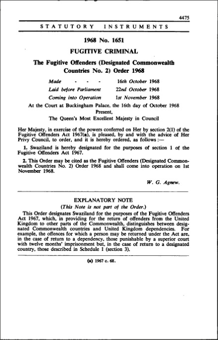 The Fugitive Offenders (Designated Commonwealth Countries No. 2) Order 1968