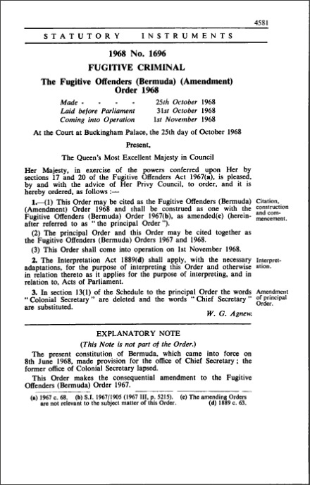 The Fugitive Offenders (Bermuda) (Amendment) Order 1968