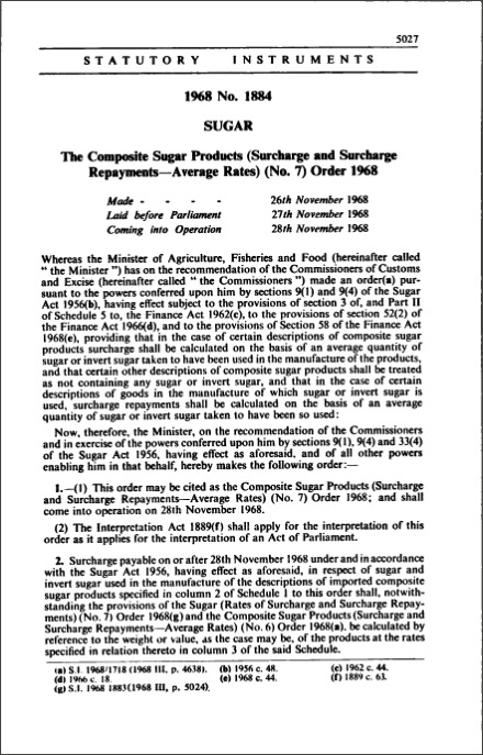 The Composite Sugar Products (Surcharge and Surcharge Repayments-Average Rates) (No. 7) Order 1968