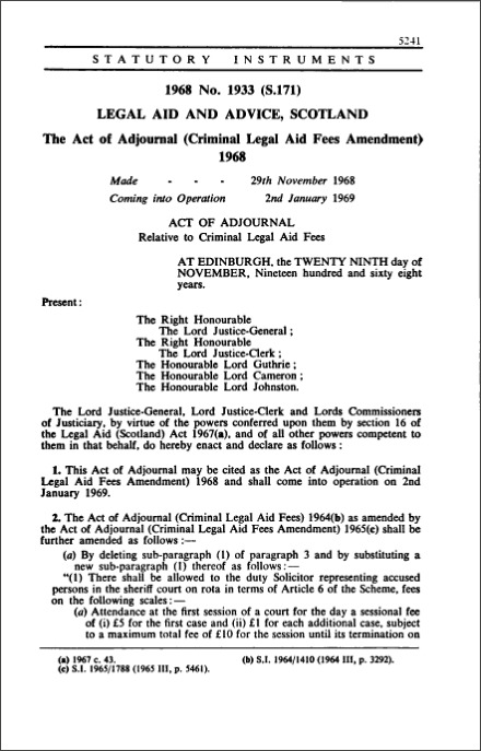 Act of Adjournal (Criminal Legal Aid Fees Amendment) 1968