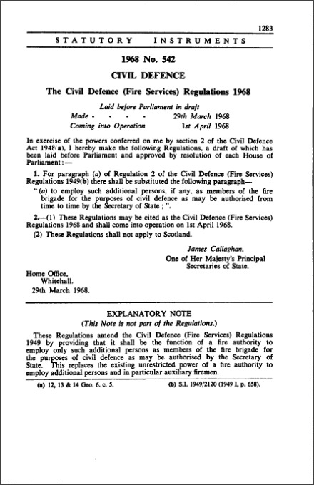 The Civil Defence (Fire Services) Regulations 1968