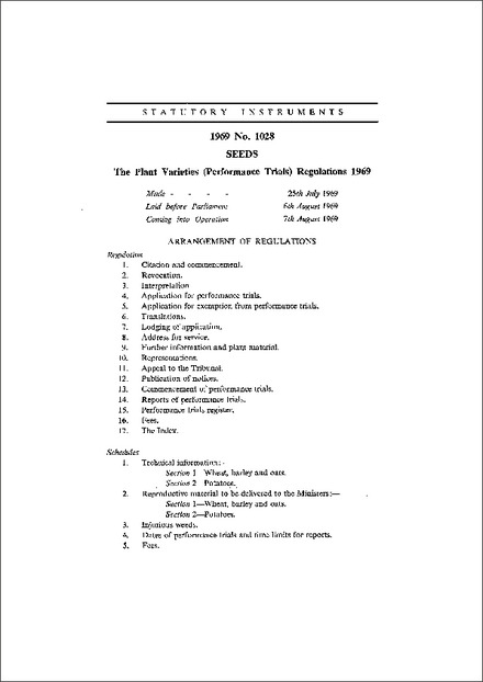 The Plant Varieties (Performance Trials) Regulations 1969