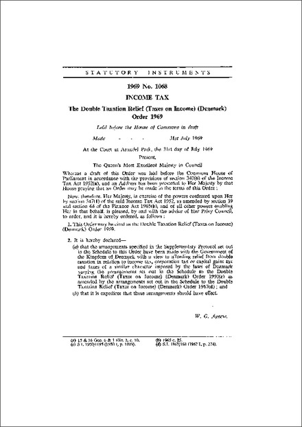 The Double Taxation Relief (Taxes on Income) (Denmark) Order 1969