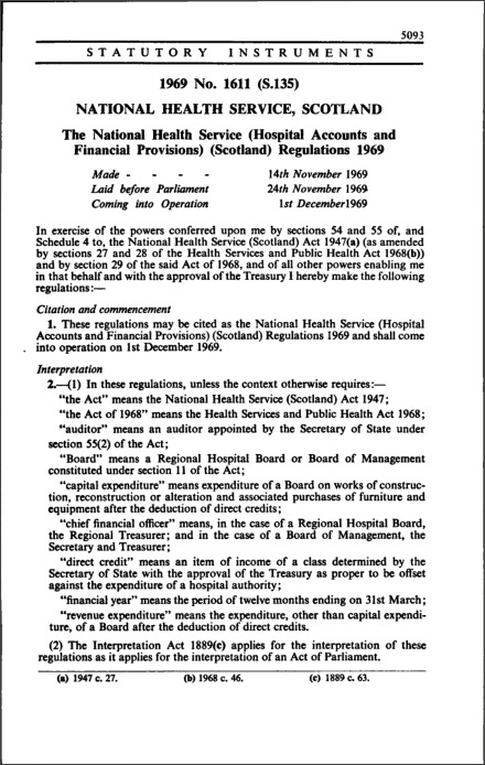 The National Health Service (Hospital Accounts and Financial Provisions) (Scotland) Regulations 1969