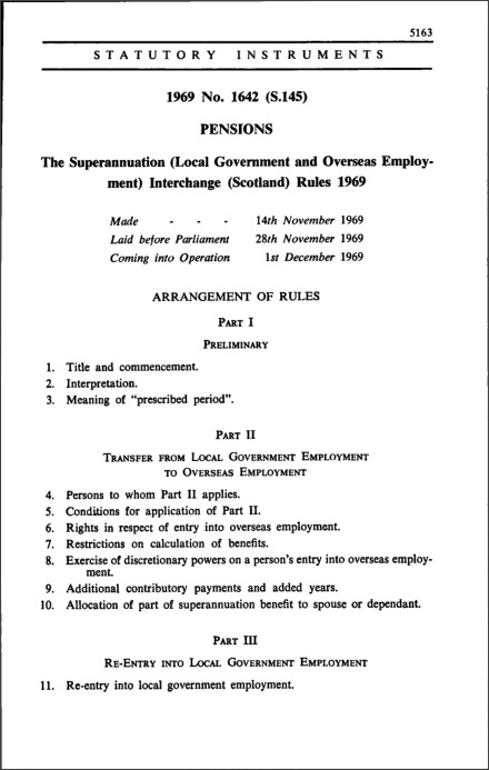 The Superannuation (Local Government and Overseas Employment) Interchange (Scotland) Rules 1969