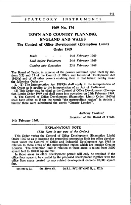 The Control of Office Development (Exemption Limit) Order 1969