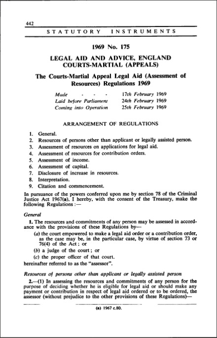 The Courts-Martial Appeal Legal Aid (Assessment of Resources) Regulations 1969