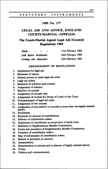 The Courts-Martial Appeal Legal Aid (General) Regulations 1969