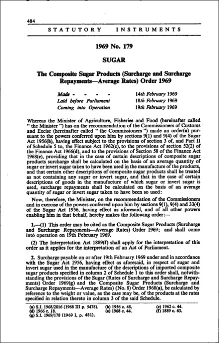 The Composite Sugar Products (Surcharge and Surcharge Repayments-Average Rates) Order 1969