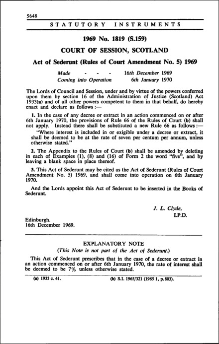 Act of Sederunt (Rules of Court Amendment No. 5) 1969
