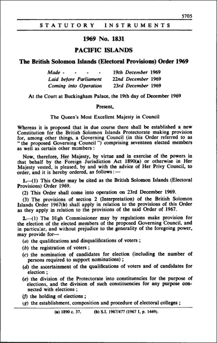 The British Solomon Islands (Electoral Provisions) Order 1969