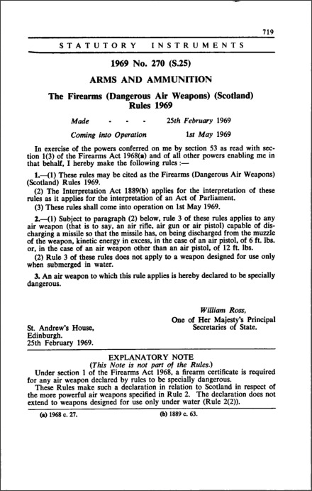 The Firearms (Dangerous Air Weapons) (Scotland) Rules 1969