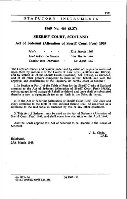Act of Sederunt (Alteration of Sheriff Court Fees) 1969