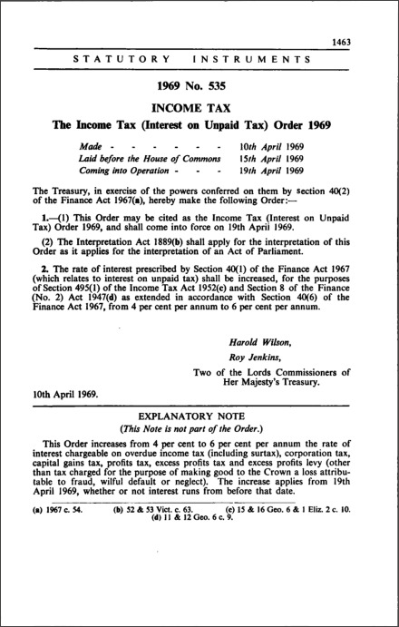 The Income Tax (Interest on Unpaid Tax) Order 1969