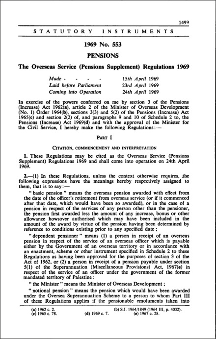 The Overseas Service (Pensions Supplement) Regulations 1969