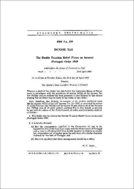 The Double Taxation Relief (Taxes on Income) (Portugal) Order 1969