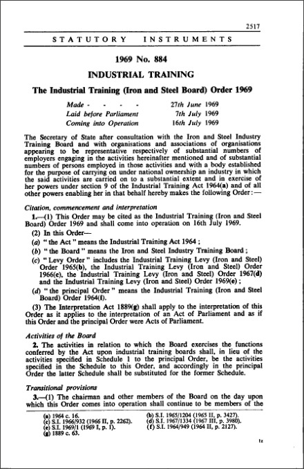The Industrial Training (Iron and Steel Board) Order 1969