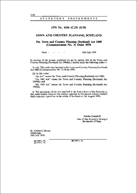 The Town and Country Planning (Scotland) Act 1969 (Commencement No. 3) Order 1970
