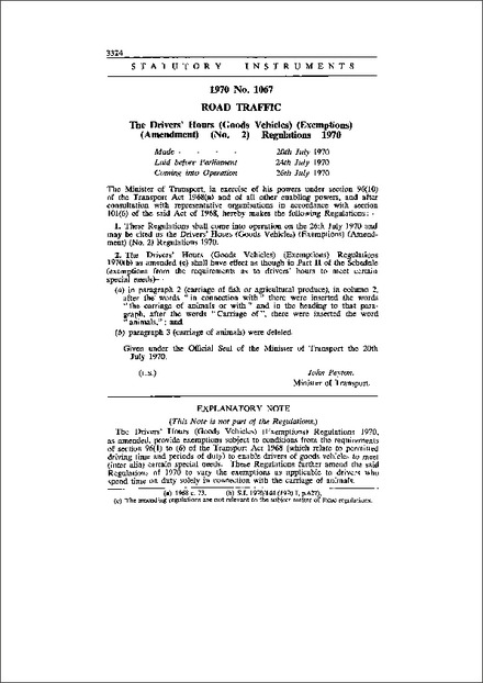The Drivers' Hours (Goods Vehicles) (Exemptions) (Amendment) (No. 2) Regulations 1970