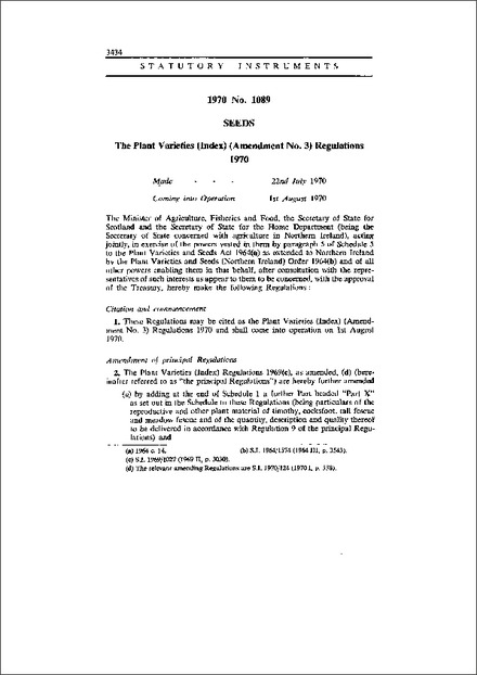 The Plant Varieties (Index) (Amendment No. 3) Regulations 1970