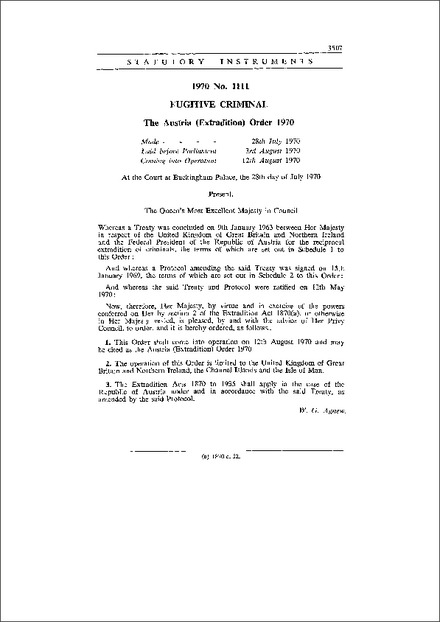 The Austria (Extradition) Order 1970