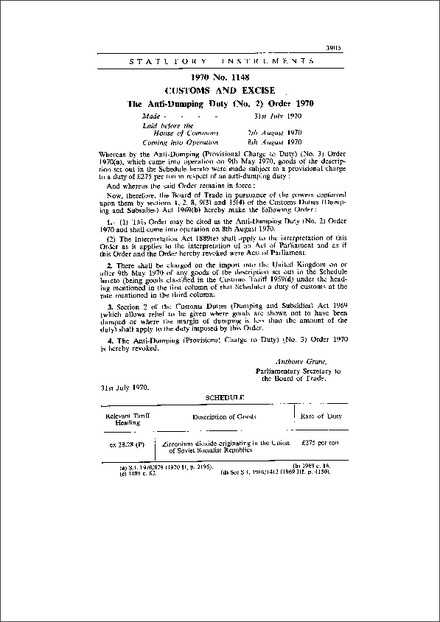 The Anti-Dumping Duty (No. 2) Order 1970