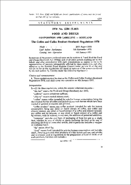 The Coffee and Coffee Product (Scotland) Regulations 1970