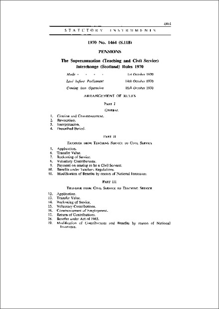 The Superannuation (Teaching and Civil Service) Interchange (Scotland) Rules 1970