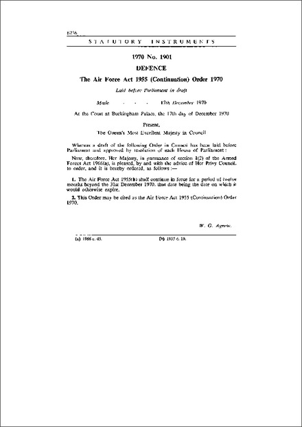 The Air Force Act 1955 (Continuation) Order 1970