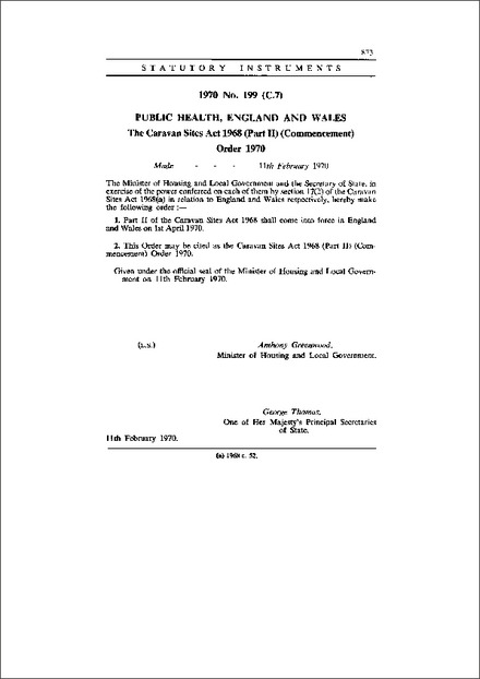 The Caravan Sites Act 1968 (Part II) (Commencement) Order 1970