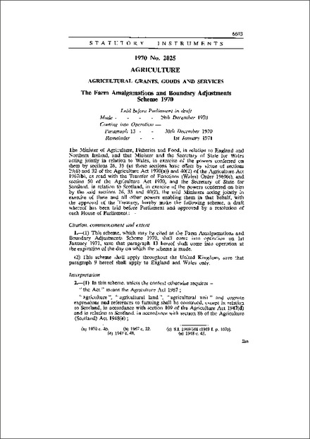 The Farm Amalgamations and Boundary Adjustments Scheme 1970