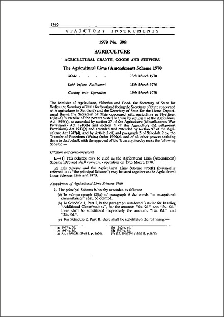 The Agricultural Lime (Amendment) Scheme 1970