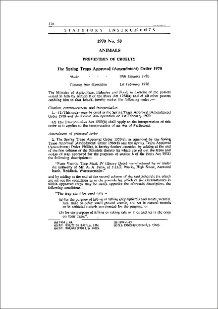 The Spring Traps Approval (Amendment) Order 1970
