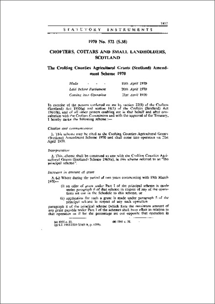 The Crofting Counties Agricultural Grants (Scotland) Amendment Scheme 1970