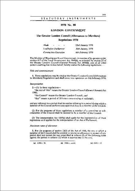 The Greater London Council (Allowances to Members) Regulations 1970