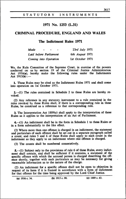 The Indictment Rules 1971