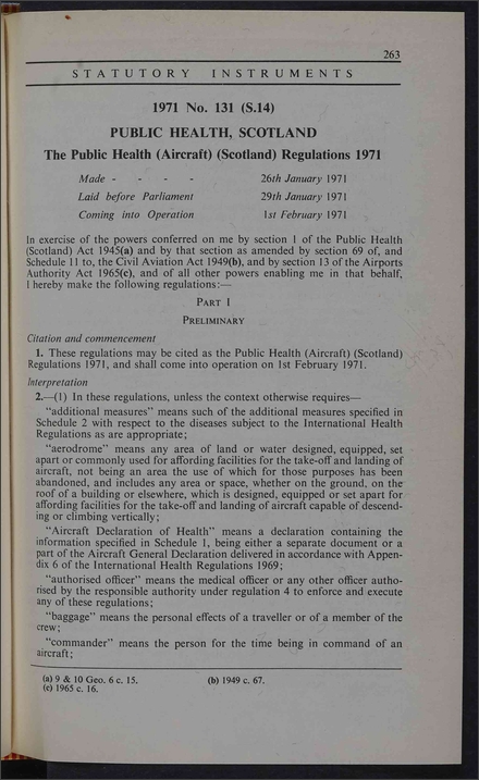The Public Health (Aircraft) (Scotland) Regulations 1971