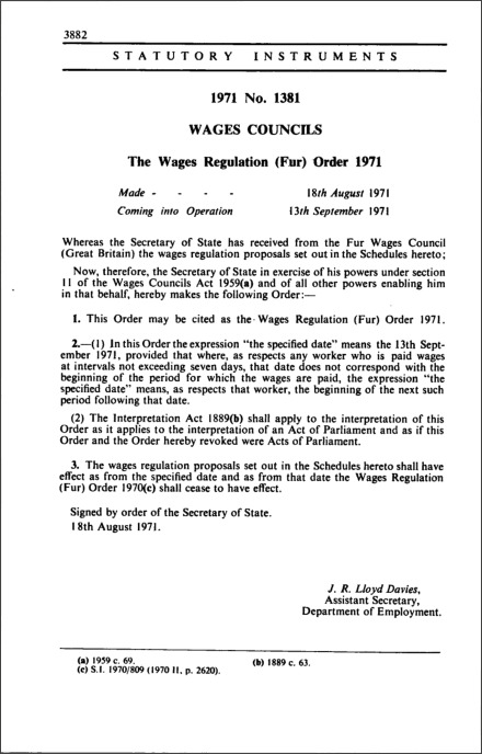 The Wages Regulation (Fur) Order 1971