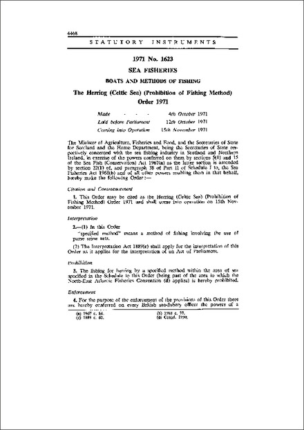 The Herring (Celtic Sea) (Prohibition of Fishing Method) Order 1971
