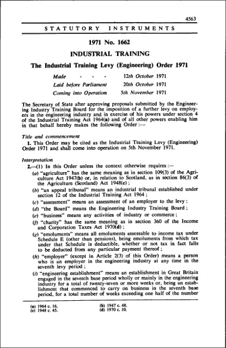 The Industrial Training Levy (Engineering) Order 1971