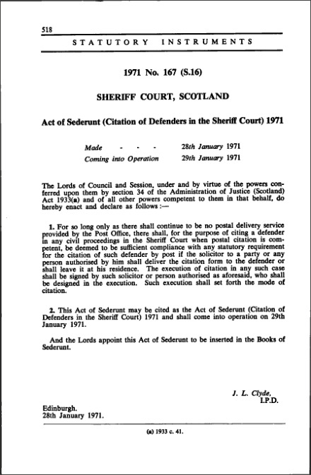 Act of Sederunt (Citation of Defenders in the Sheriff Court) 1971