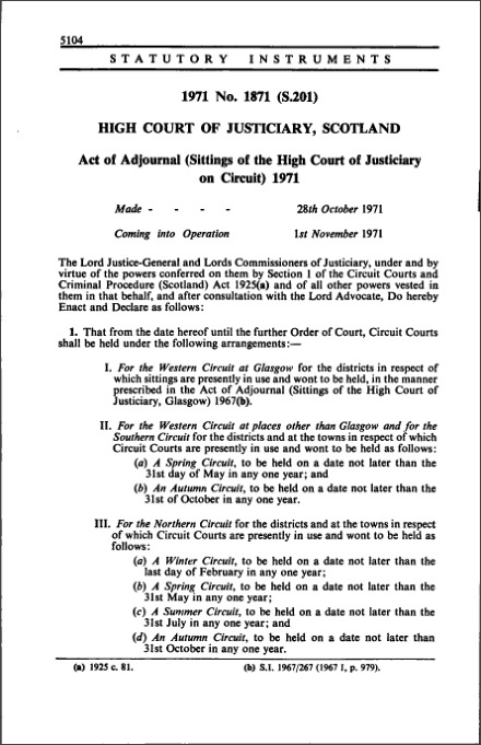 Act of Adjournal (Sittings of the High Court of Justiciary on Circuit) 1971