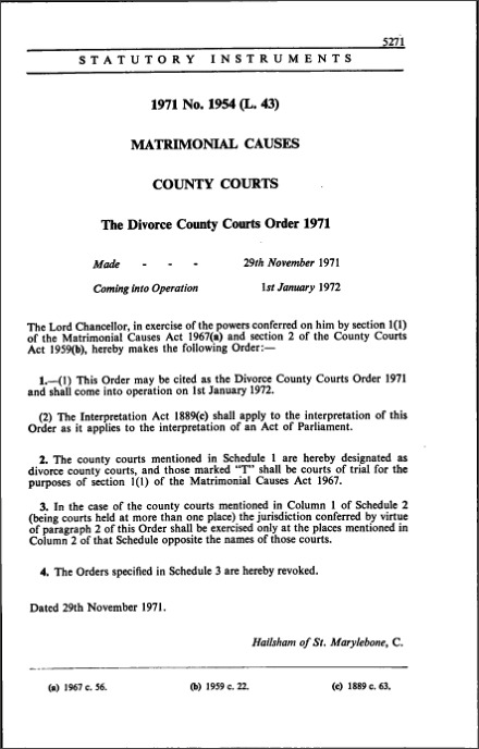 The Divorce County Courts Order 1971