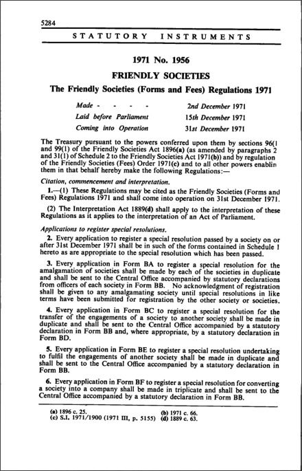 The Friendly Societies (Forms and Fees) Regulations 1971