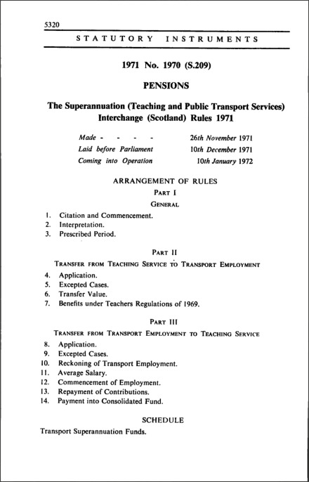 The Superannuation (Teaching and Public Transport Services) Interchange (Scotland) Rules 1971